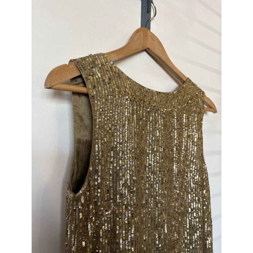 J Crew Collection Gold Sequin Sleeveless Silk Shift Dress Size 0 - Picture 3 of 8